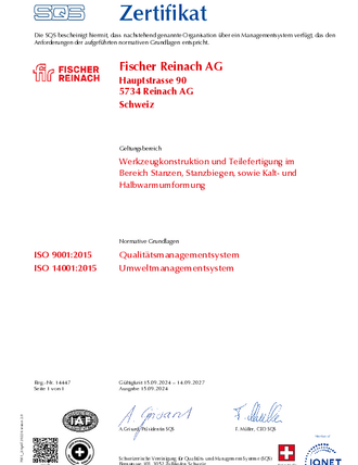 Zertifikat ISO 9001 und ISO 14001